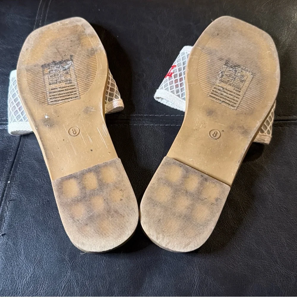 True Religion Cream and Red Slide Sandals